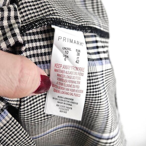 PRIMARK Gray Blue Plaid Tartan Buckled 90's Inspired Retro Mini Dress Size: 10 - Picture 7 of 9